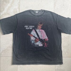 Kurt Cobain False God Distressed Grey Tee Sz XL Nirvana